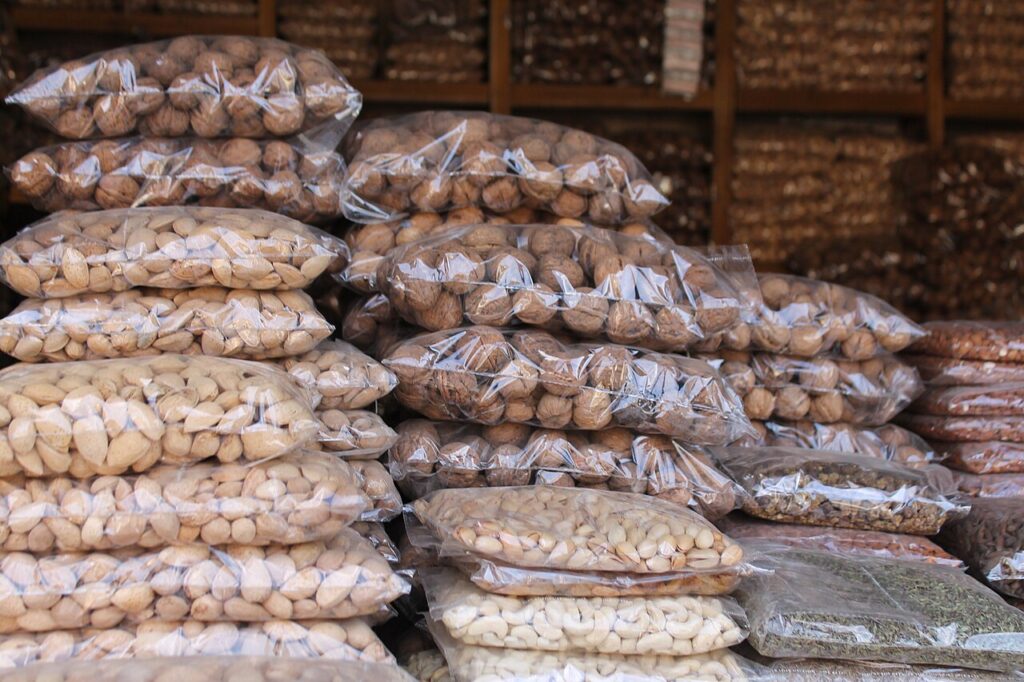 Bags of dry fruits for sale in Gilgit-Baltistan, Pakistan
