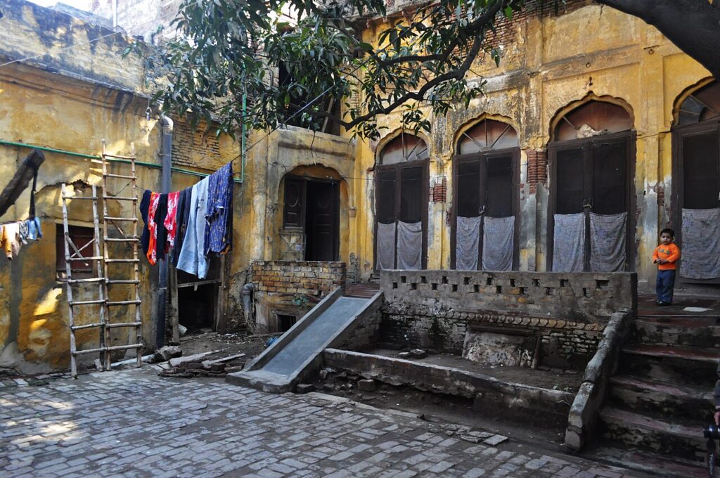 Courtyard and facade of Haveli Dina Nath in the Walled City of Lahore