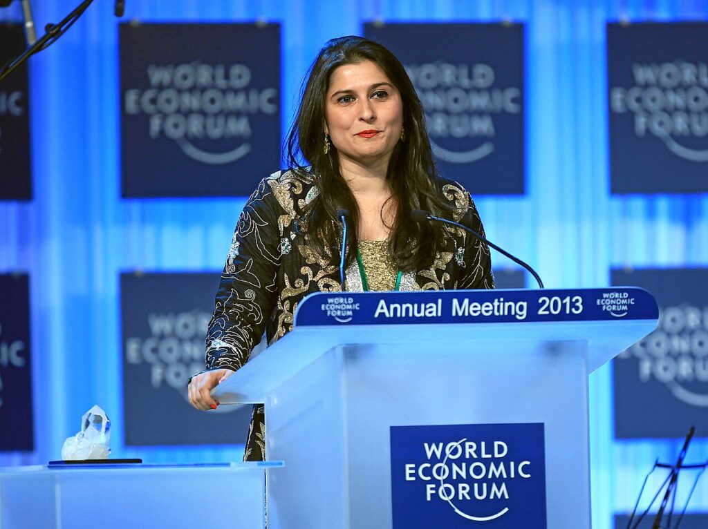 Documentary filmmaker Sharmeen Obaid-Chinoy speaking at the World Economic Forum in Davos, 2013