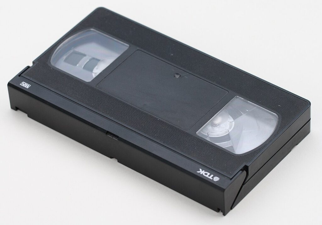 A VHS videocassette, the format on which PTV serials such as Dhoop Kinare travelled abroad